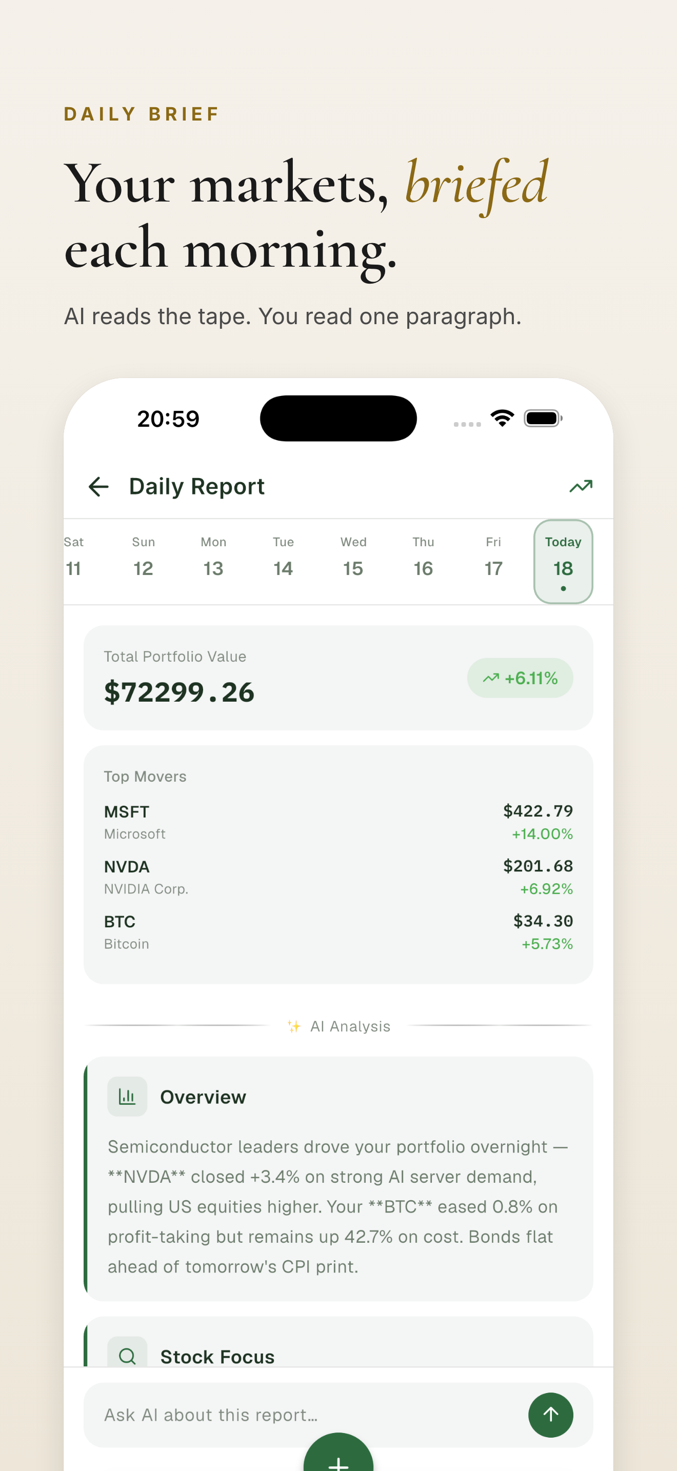 Daily Brief — one-line summary each morning