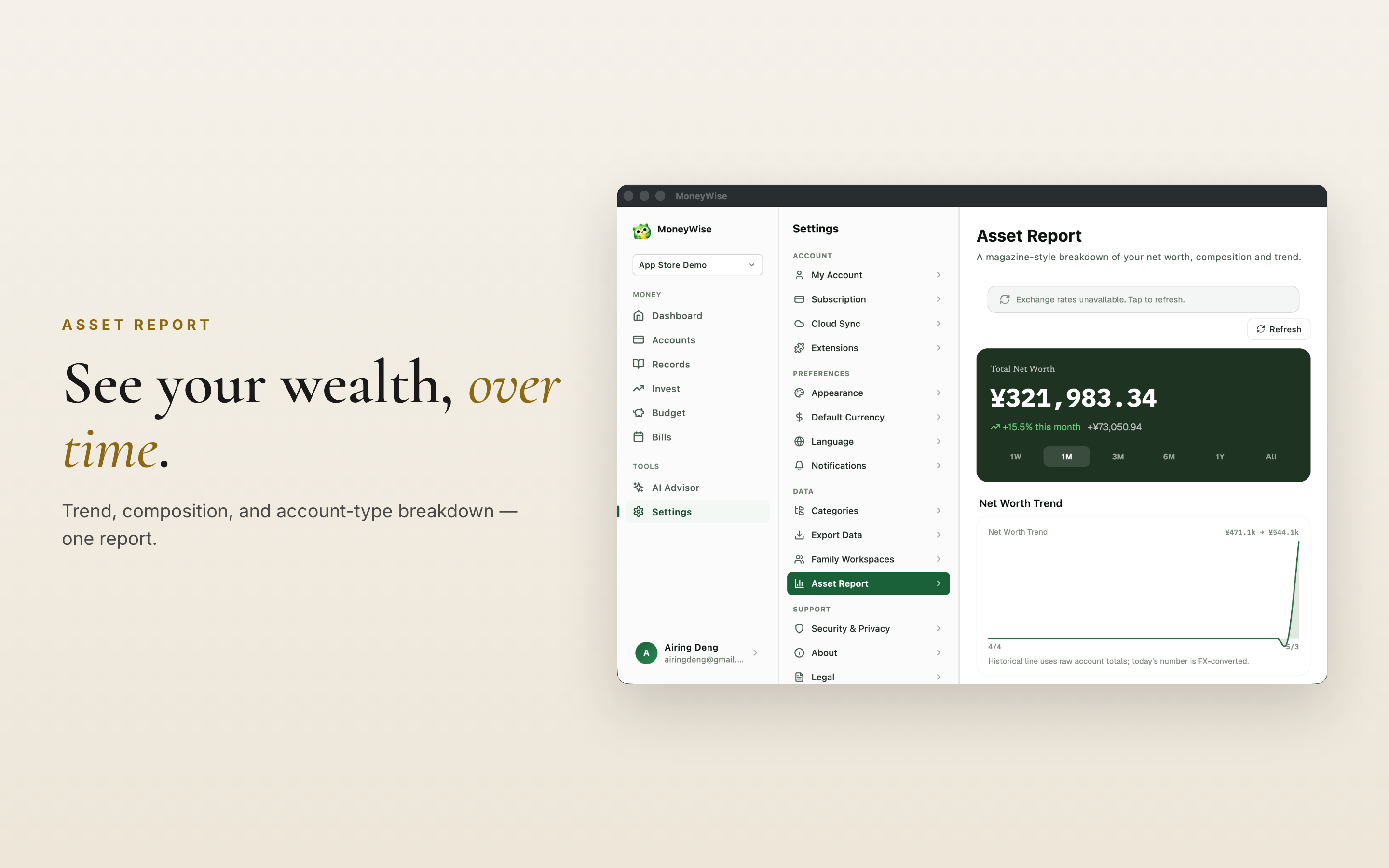 Asset Report — composition and trend over time