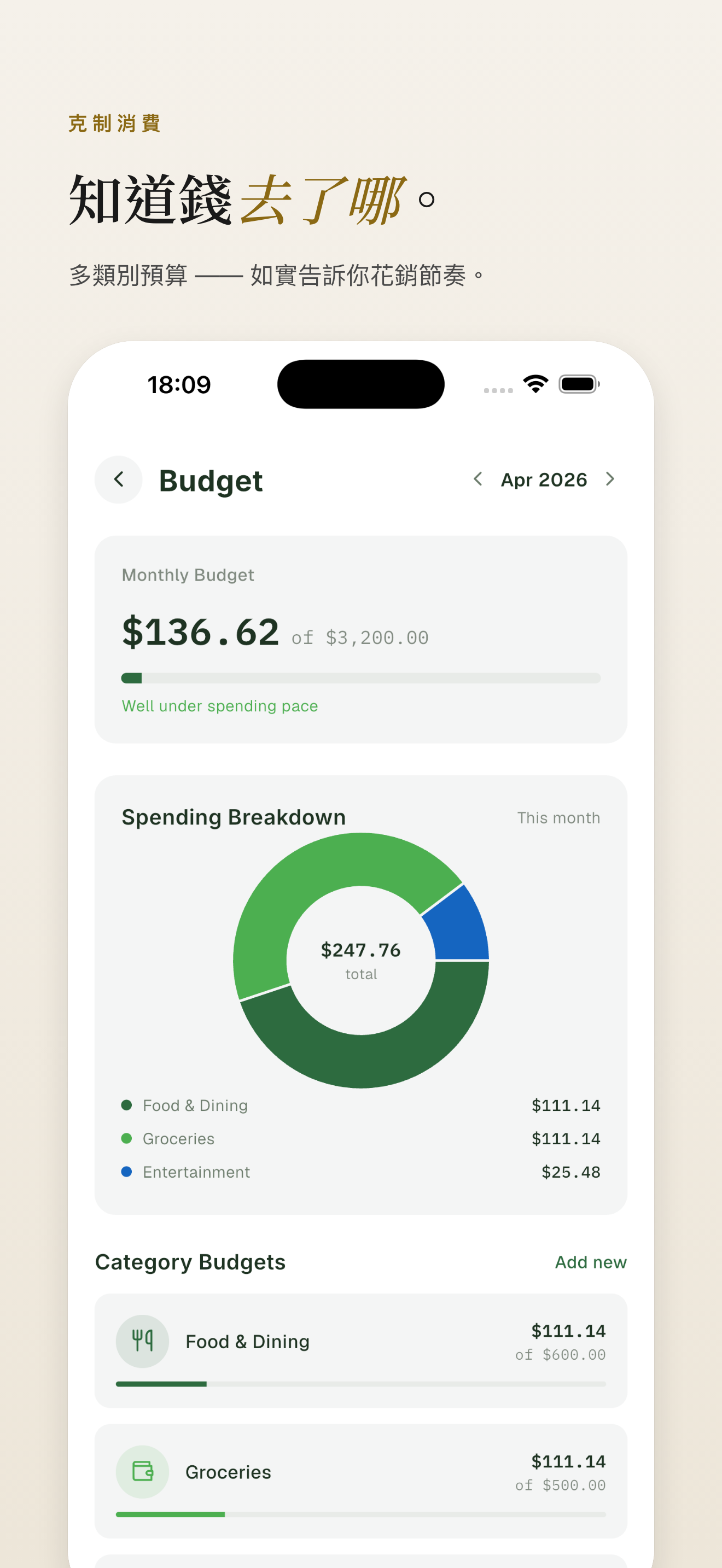 預算——進度追蹤與類別明細